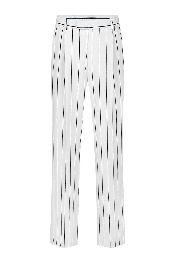 Мъжки панталон Monni Milano в бял цвят с черно райе