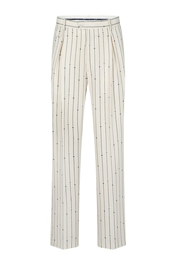 Мъжки панталон с фино брандирано райе в цвят екрю