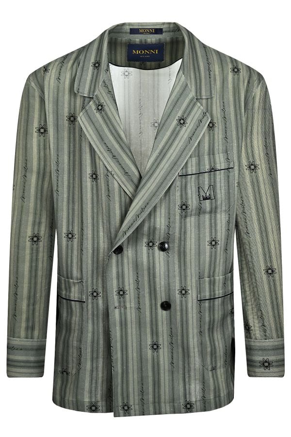 Лятно сако с двуредно закопчаване в зелен дизайнерски принт 