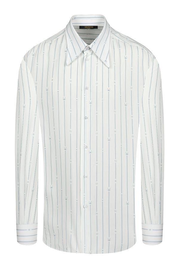 Мъжка лятна риза Monni Milano в бяло с фино синьо райе