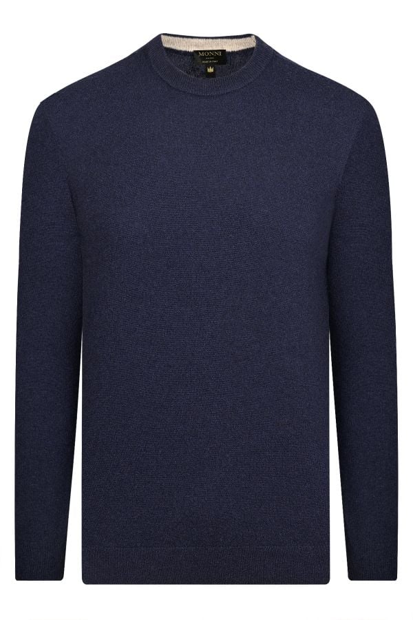 Пуловер Crew Neck Made in Italy от кашмир и вълна в цвят тъмносиньо