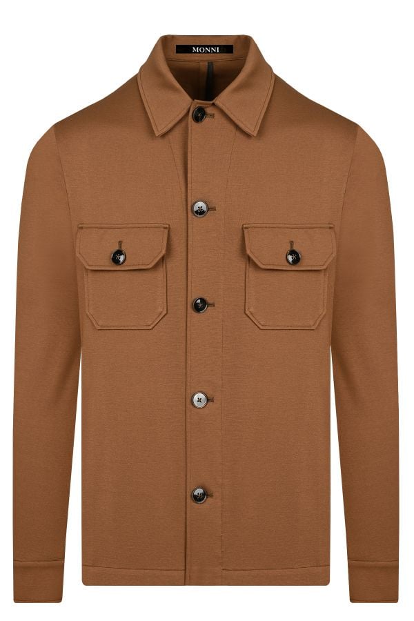 Мъжки overshirt от трикотажен плат в цвят кафяво
