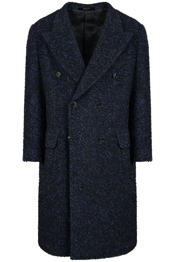 Мъжко луксозно свободно палто от италиански плат букле в синьо