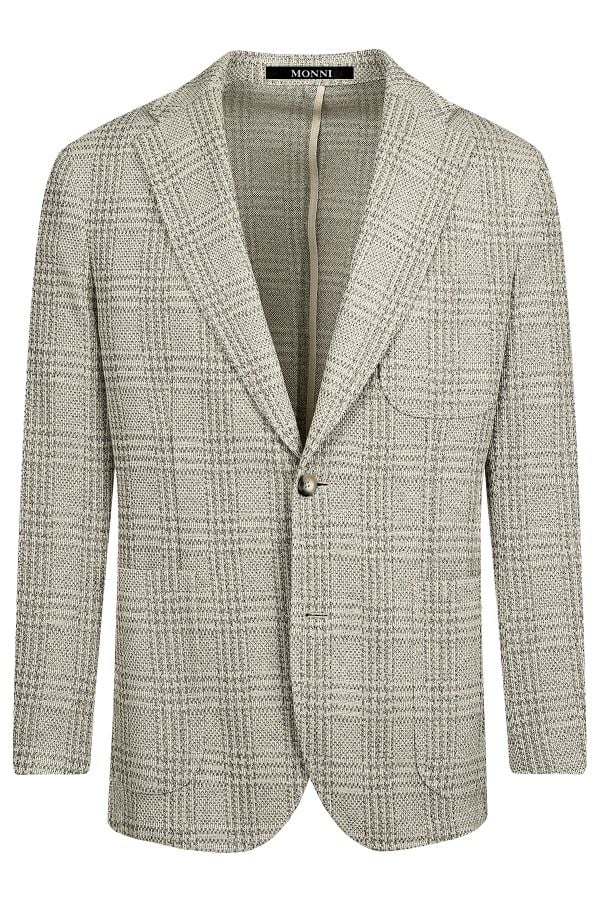 Мъжко вталено карирано сако тип жилетка в цвят бежово