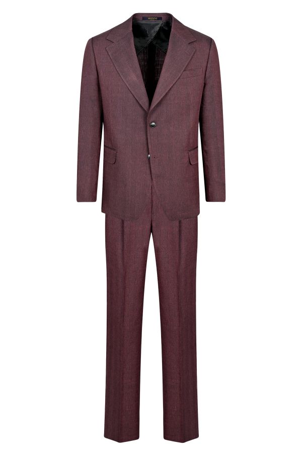 Мъжки елегантен костюм в светлосин цвят от лен и вълнен плат