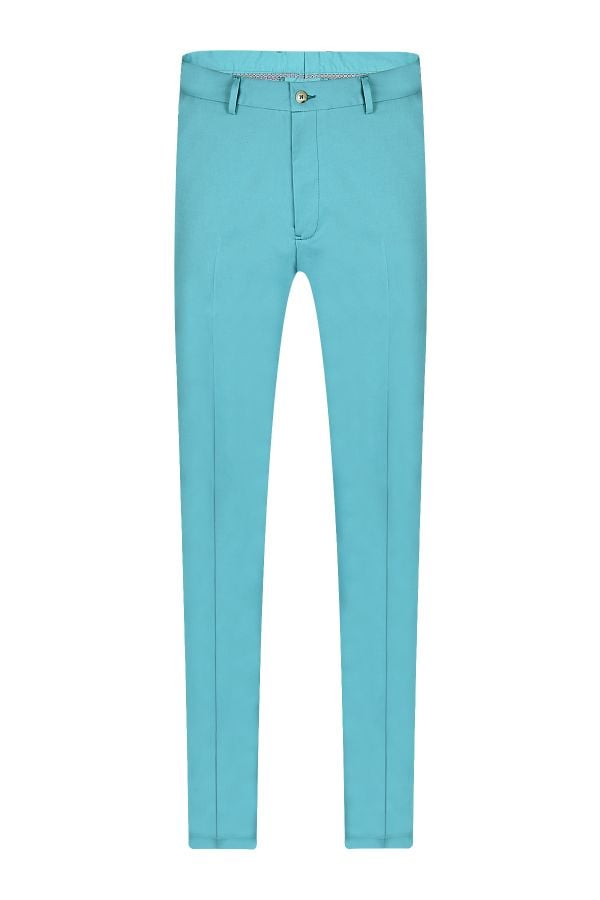 Мъжки втален чино панталон от тюркоаз сатениран памук