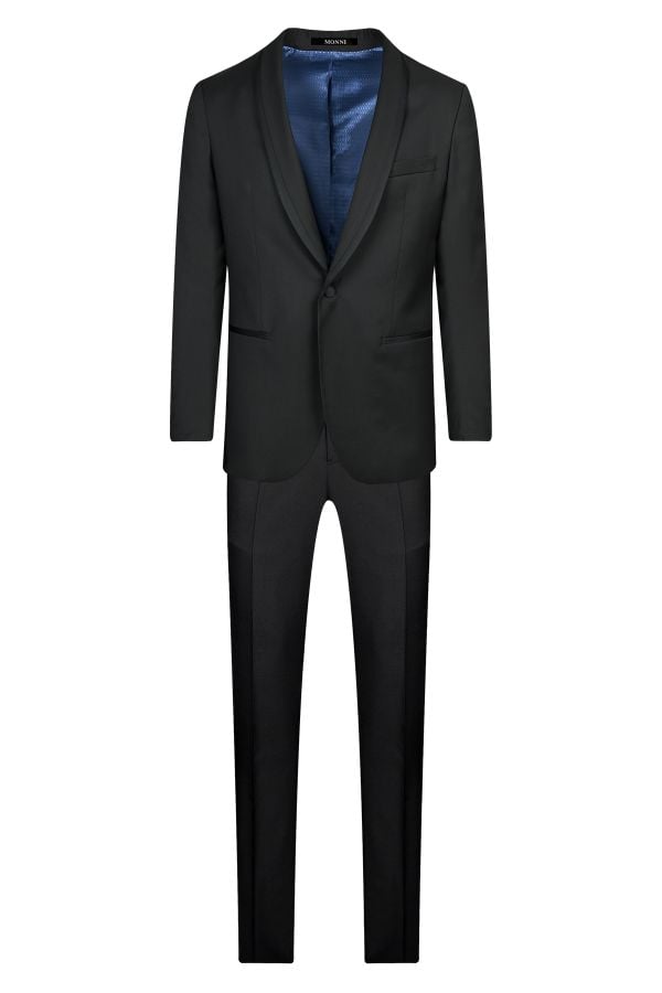 Мъжки втален черен смокинг със сатениран кант на ревера