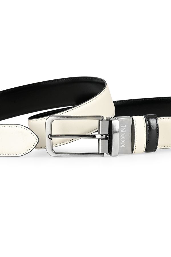 Мъжки двулицев кожен колан черно и бяло