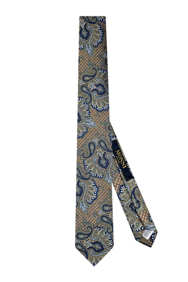 Мъжка вратовръзка Jaded в бежов и син дизайн от 100% коприна